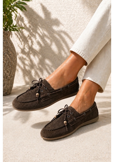 Demirsa Boutique Kadın Kahverengi Bağcıklı Loafer Günlük Babet Ayakkabı Kahverengi