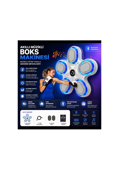Bluetooth Hoparlör Özellikli Duvar Boks Makinesi Müzikli Box 9 Mod Seviye Ve Ritim Ayarlı Led Işıklı Şarjlı Box Standı