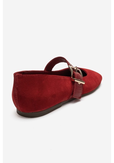 Luvi Shoes Jonas Kırmızı Süet Hakiki Deri Kemerli Kadın Babet Ayakkabı