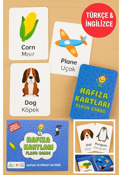Hafıza Kartları Flash Cards 108 Parça Türkçe İngilizce Kelime Oyunu Zeka Ve Dikkat Gelişimi
