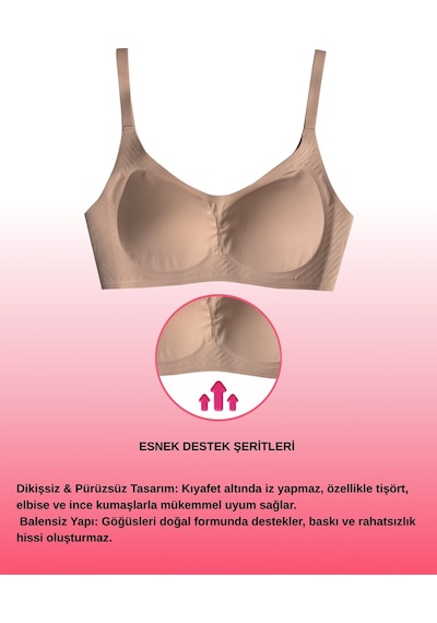 Alya Underwear Kadın Dikişsiz Sütyen Çıkarılabilir Yuvarlak Kaplı Lazer Kesim Görünmez Sütyen Siyah Pudra