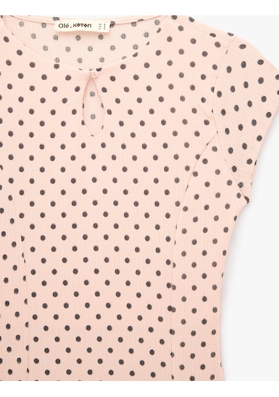 Koton Rahat Kalıp Pencere Detaylı Kısa Kollu Mini Puantiyeli Elbise Pembe Desenli 6sal80190ık