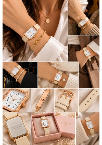 Kadın Kol Saati Rose Gold Kasa, Deri Kordon Krem