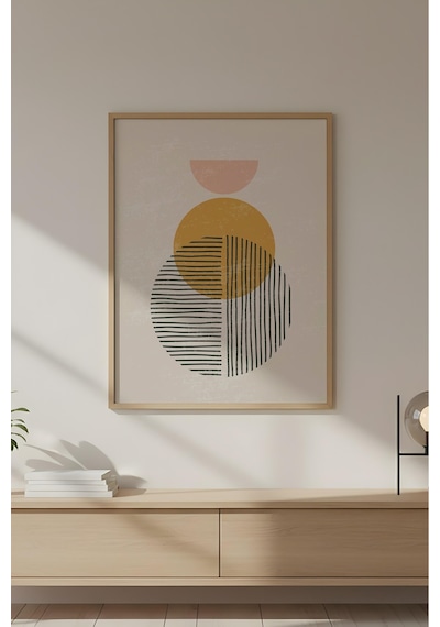 Huhuli Ahşap Çerçeveli Geometrik Desenli Modern Tablo Huhu646