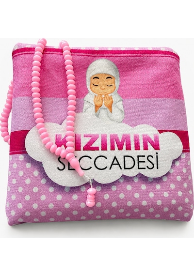 Çocuk Seccade Tesbih Namaz Seti Çantalı Seccade Ve 99'lu Tesbih Pembe