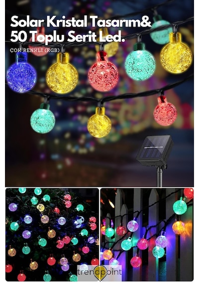 Trendpoint Solar Kristal Top 50 Ledli Rgb Işık 8 Modlu Bahçe Aydınlatma Dekorasyon Güneş Enerjili