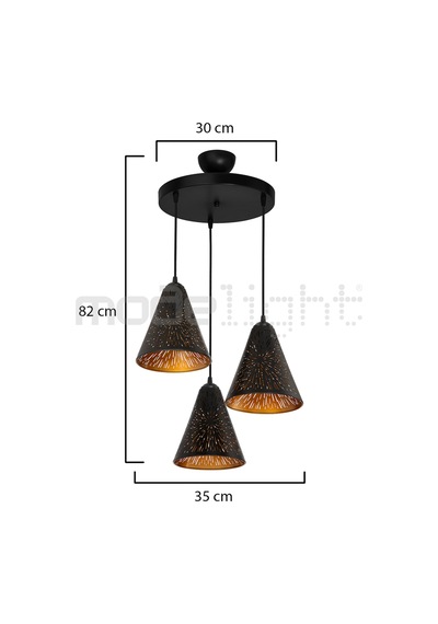 Lazer Kesim Desenli Metal 3lü Avize - Salon-oturma-çocuk-yemek-yatak Odası-antre-mutfak Çizgi Desen Çizgi Desen
