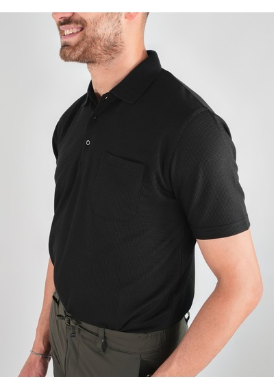 Erkek Yakalı Cepli Waffle Siyah Baba Tshirt