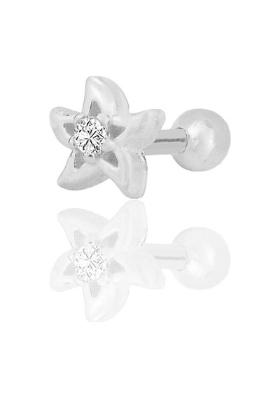 Söğütlü Silver Gümüş Rodyumlu Zirkon Taşlı Yıldız Modeli Tragus Helix Piercing Küpe Barcode Gümüş - Çok Renkli