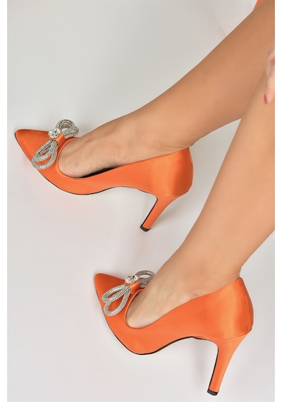 Fox Shoes  Turuncu Saten Kumaş Taşlı Kadın Stiletto M253972004