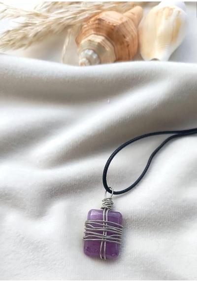 Kolye Gerdanlık Doğal Taş Ametis Tel Sarmal Çakra Yoga Reiki Kadın