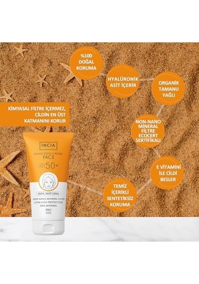 %100 Doğal Yüz Güneş Kremi Leke Karşıtı Mineral Filtreli Yüksek Koruma Spf50 Uva Uvb 50 Ml