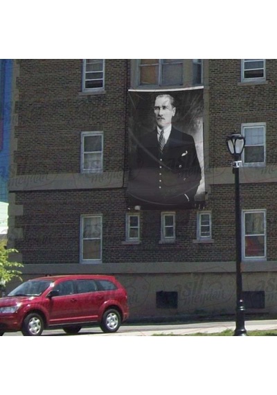 Takım Elbiseli Sivil Gazi Mustafa Kemal Atatürk -siyah Beyaz Portre -poster Cephe Bayrak - 300x450cm 1