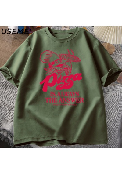 Flood Of Style Pizza Her Zaman Cevap Gıda Baskı T Shirt Kadın Erkek Komik Grafik T Shirt Pamuk Kısa Kollu Ya Yeşil