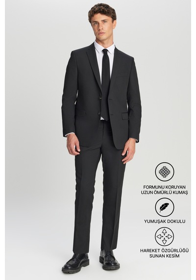 AC&Co / Altınyıldız Classics  Erkek Sıyah Slim Fit Dar Kesim Mono Yaka Takım Elbise Siyah