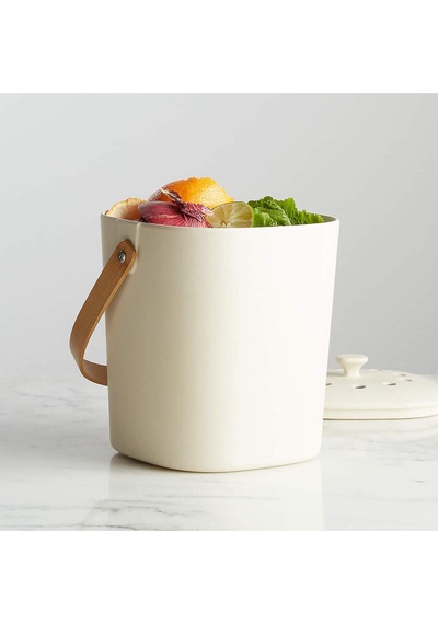 Crate & Barrel Bamboozle Beyaz Kompost Kovası, Bambu Lifli Ve Karbon Filtreli Saklama Kapları Çok Renkli