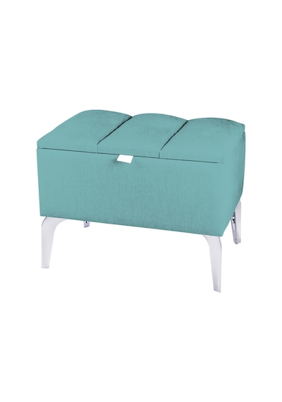 Vetra Mini Royal Turkuaz Kumaş Sandıklı Dekoratif Puf&bench-dilimli Model-gümüş Ayak-modern Puf