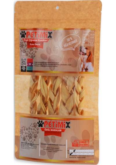 Petimix Örgü Kuzu Deri Çiğneme Kemikleri Köpek Ödülü 100 G
