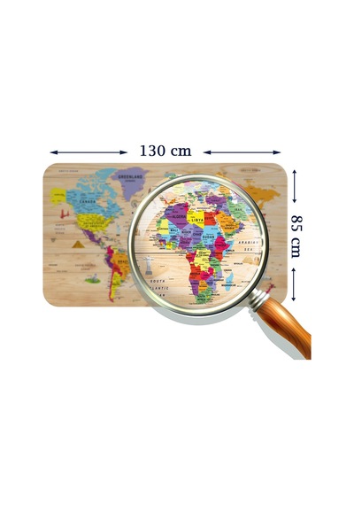 Ahşap Görünümlü Eğitici Detaylı Atlası Dünya Haritası Duvar Sticker-85x130-3842 Çok Renkli