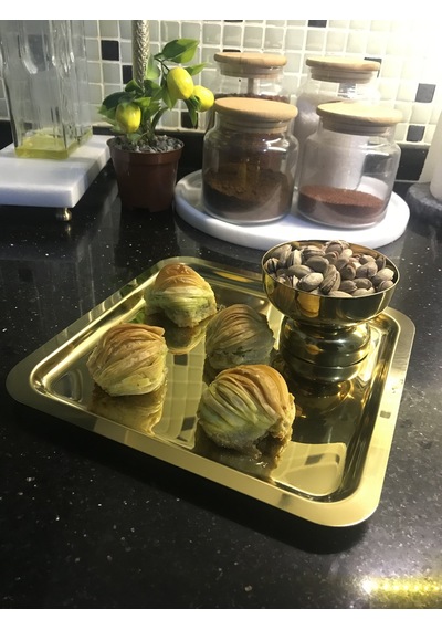 KARE GOLD TEPSİ KELEBEKSİZ 1. KALİTE 1 ADET SÖZ NİŞAN SUNUM TEPSİ