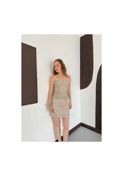 Verymoda Pul Payet Straplez Bluz D3123 Taş