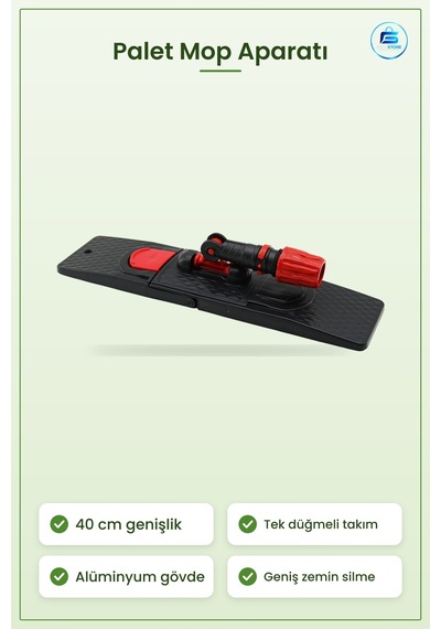 Palet Mop Aparatı 40cm Tek Düğmeli Paspas Başlığı Zemin Silme Tem
