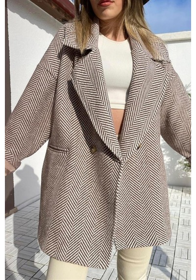 Perry Oversize Kruvaze Kaban-camel-balık Sırtı Desen