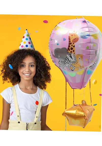 22 İnç Pembe Renk Safari Uçan Balon Temalı Folyo Balon 88-28 Cm Pembe