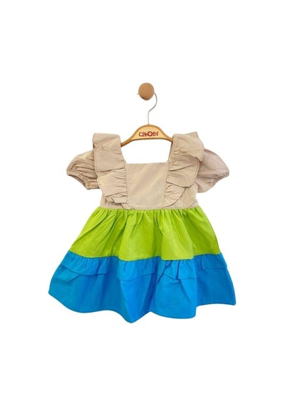 Çikoby Kız Bebek Fırfırlı Dokuma Elbise-13891 Çok Renkli