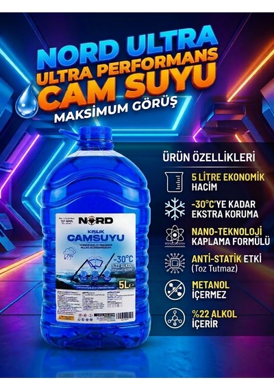 Nord Kışlık Antifrizli Cam Suyu 5 L -30 C Yağmur Kaydırıcı