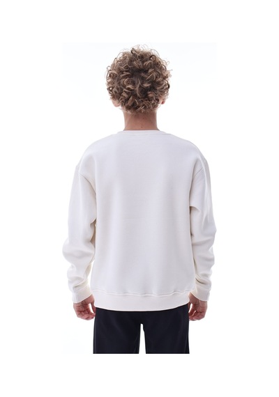 Ekru Erkek Çocuk Sweat Pamuklu Rahat Kalıp Basic Uzun Kollu Ekru