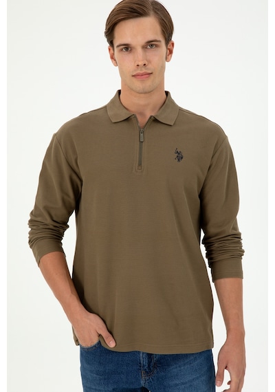 U.S. Polo Assn. Erkek Comfort Fit Yarım Fermuarlı Haki Sweatshirt 50293413-VR027
