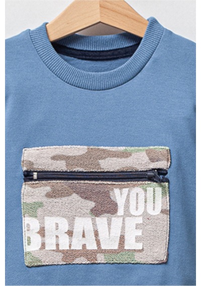 Overdo Kids Erkek Çocuk Kamuflaj Desenli Uzun Kol Sweatshirt Mavi
