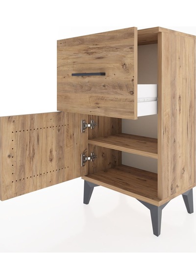 Arges Komodin Tek Raflı Tek Çekmeceli Tek Kapaklı 44x30x80 Ça... Çam