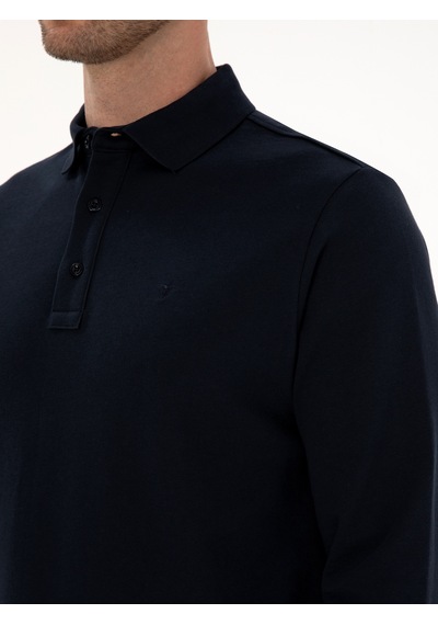 Lacivert Regular Fit %100 Pamuk 3 İplik Polo Yaka Sweatshirt