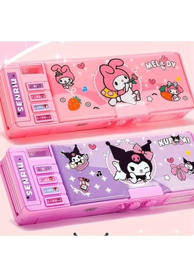Tianchishop Mor Kulomi Sanrio Kuromi Melody Kilitli Kalem Kutusu Şifreli Çekmeceli Okul Ofis Mor Kulomi