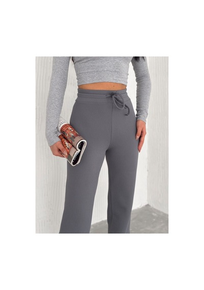 Dechival Kadın Bol Paça Fitilli Pantolon Yazlık Wide Leg Eşofman Altı Füme
