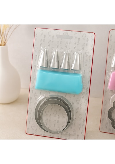 Pasta Süsleme Seti 8 Parça Krema Torbası, Metal Uçlar, Kurabiye Kalıpları 11