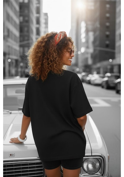Mily Kadın Oversize Basic Bisiklet Yaka Pamuklu T-shirt Rahat Kesim Unisex Sevgili Kombini SIYAH