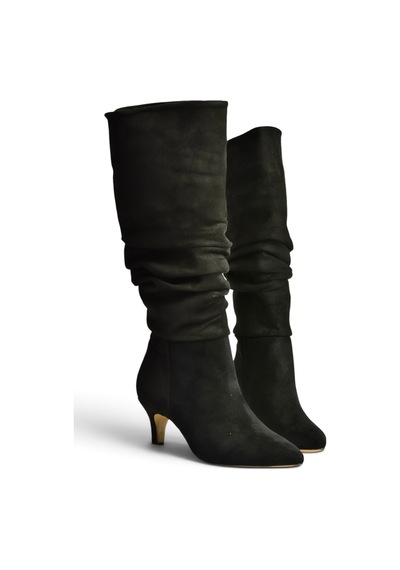 Fox Shoes Z965170402 Siyah Süet İnce Topuklu Büzgülü Kadın Çizme