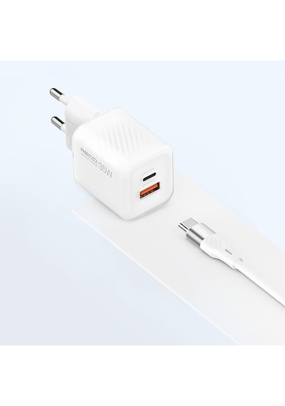 Recci Rc83ecc Gan Teknolojili Hızlı Şarj Başlığı Usb-a To Type-c Pd 35w Kablolu Şarj Seti Beyaz