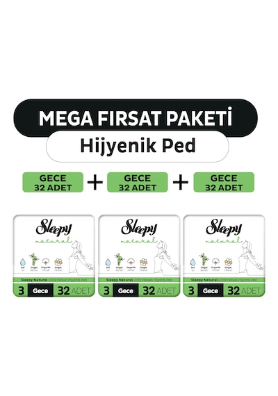 Sleepy Natural Ultra Hassas Hijyenik Ped Mega Fırsat Paketi Gece 96 Adet