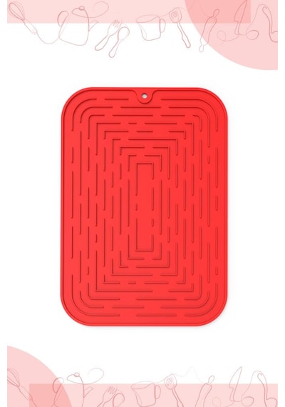 Bulaşık Kurutma Matı, Bulaşıklık - Su Toplamaz Silikon Bulaşık Altlığı Büyük Boy 44x34 Cm Kırmızı