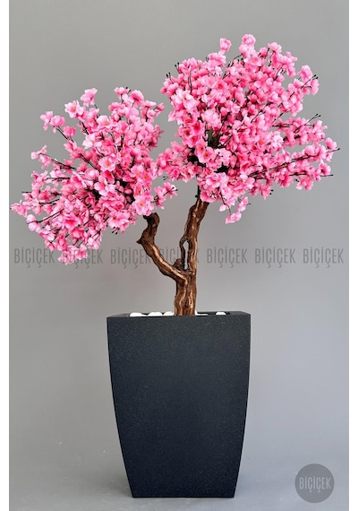 Biçiçek Yapay Pembe Sakura Ağacı 100 Cm Bahar Dalı Antresi̇t Kare Saksıda