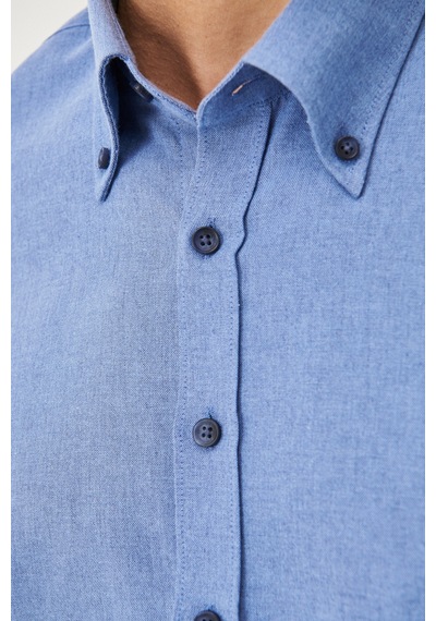 AC&Co / Altınyıldız Classics Slim Fit Dar Kesim Düğmeli Yaka Pamuklu Oxford Erkek Gömlek Koyu Mavi
