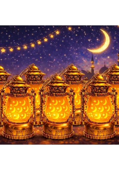 12 Cm X 8 Cm Pille Çalışan Hilal Ay Ve Yıldız Desenli Altın Renkli Lamba Led Sarı Işık,ramazan Ve Akşam Dekor İçin Mükemmel Seçim Ck-2 3 Adet - Sarı