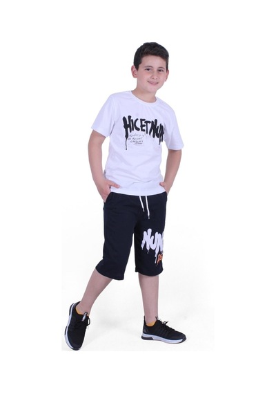 Fyk Kids Dg-nuk Yazı Baskılı Erkek Çocuk Yazlık Takım Beyaz