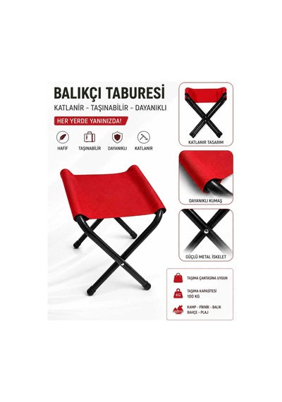 H-a Katlanır Balıkçı Kamp Ve Bahçe Taburesi Kırmızı Kırmızı