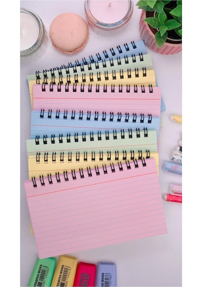 Dream Notes 9x15cm 8'li Yandan Spiralli Çizgili Not Defteri Seti - Renkli Kutu Sarı - Pembe - Mavi - Yeşil