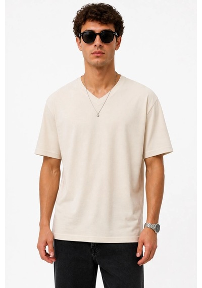 Erkek V Yaka Basic Tişört Kısa Kol Yazlık Regular Fit T-shirt - Bej Çok Renkli Erkek V Yaka Basic Tişört Kısa Kol Yazlık Regular Fit T-shirt - Bej Çok Renkli